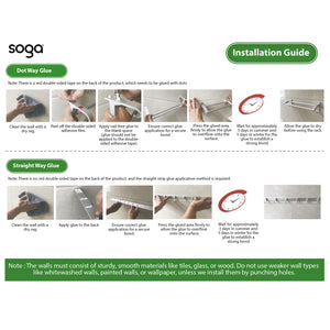 SOGA 2X 51cm Wall-Mounted Double Pole Towel Holder Bathroom Organiser Rail Hanger with Hooks