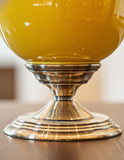 SOGA 38cm Ceramic Oval Flower Vase with Gold Metal Base Yellow