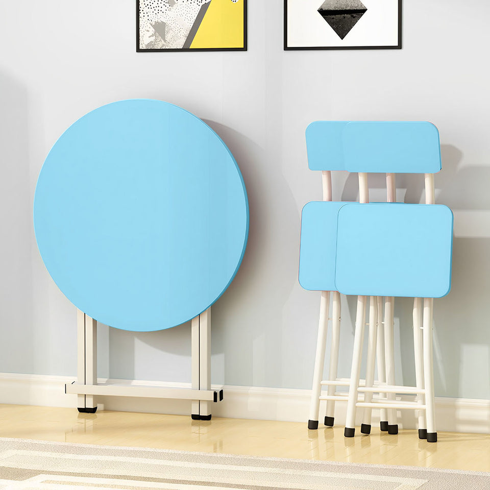 SOGA 2X Blue Dining Table Portable Round Surface Space Saving Folding Desk Home Decor