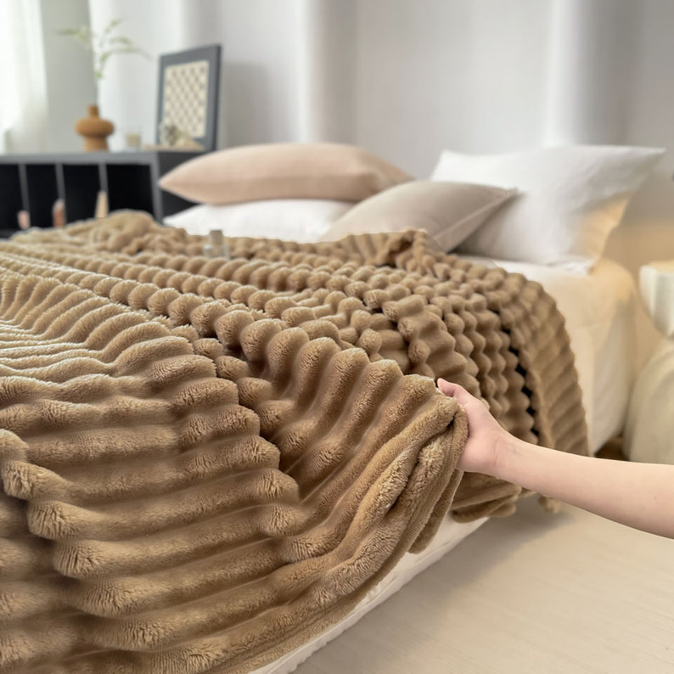 SOGA 150x200cm Warm & Cozy Flannel Polyester Throw Blanket Light Brown