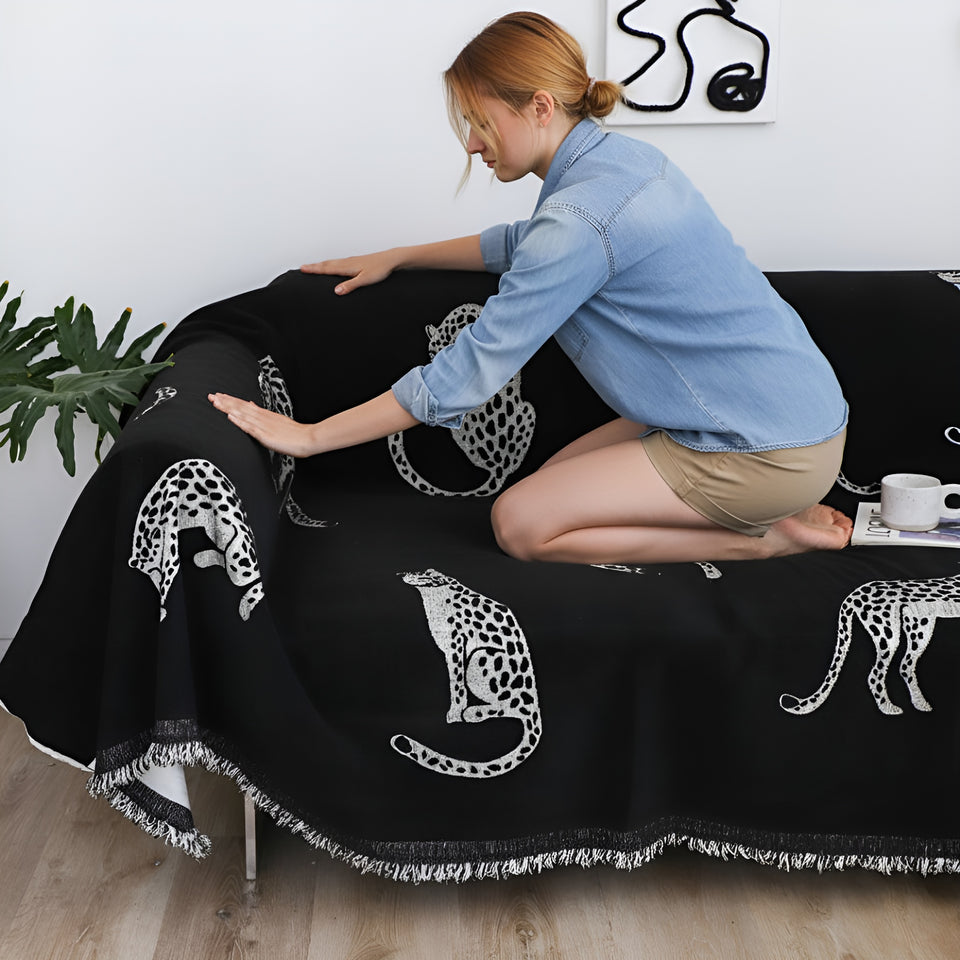 SOGA One-seater Black Sofa Cover Leopard Print 130x180cm Polyester