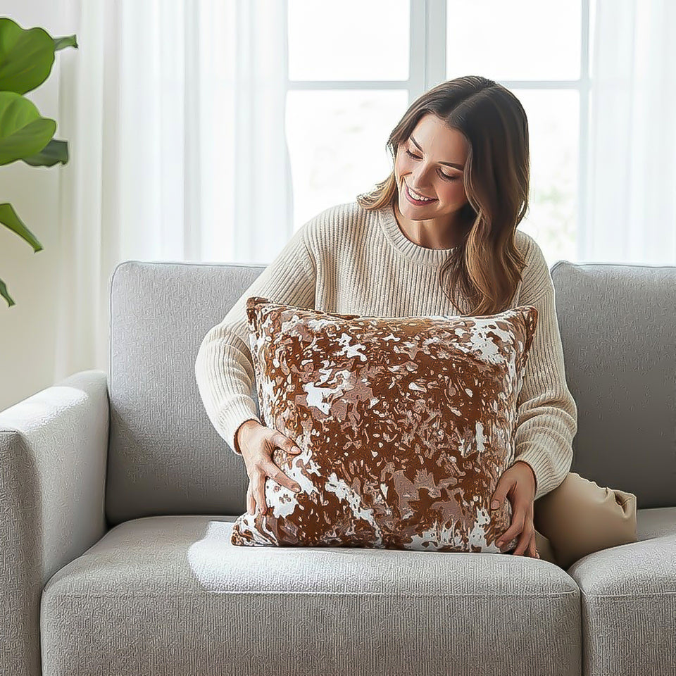 SOGA 2X 50cm Brown White Crushed Velvet Decorative Throw Pillow