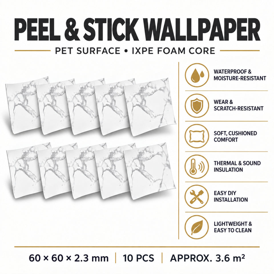 SOGA Peel & Stick Floor and Wall Tiles 60 x 60cm 10 Pack White Grey Faux Marble