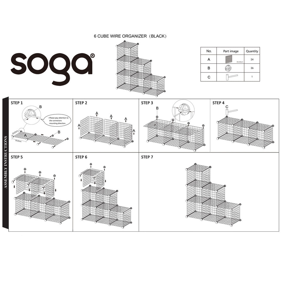 SOGA 2X Black Portable 6-Cube 3 Column Storage Organiser Foldable DIY Modular Grid Space Saving Shelf