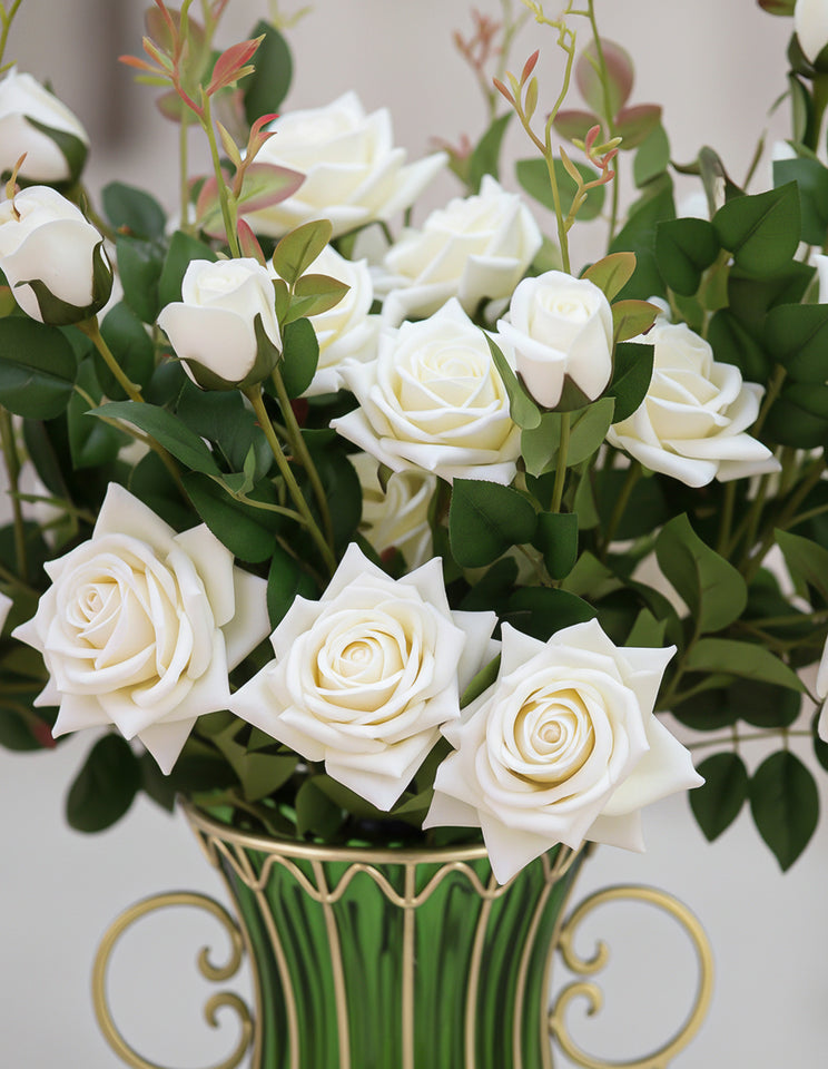 SOGA 51cm Green Glass Tall Floor Vase with 12pcs White Artificial Fake Flower Set