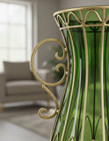 SOGA 51cm Green Glass Tall Floor Vase and 10pcs White Artificial Fake Flower Set