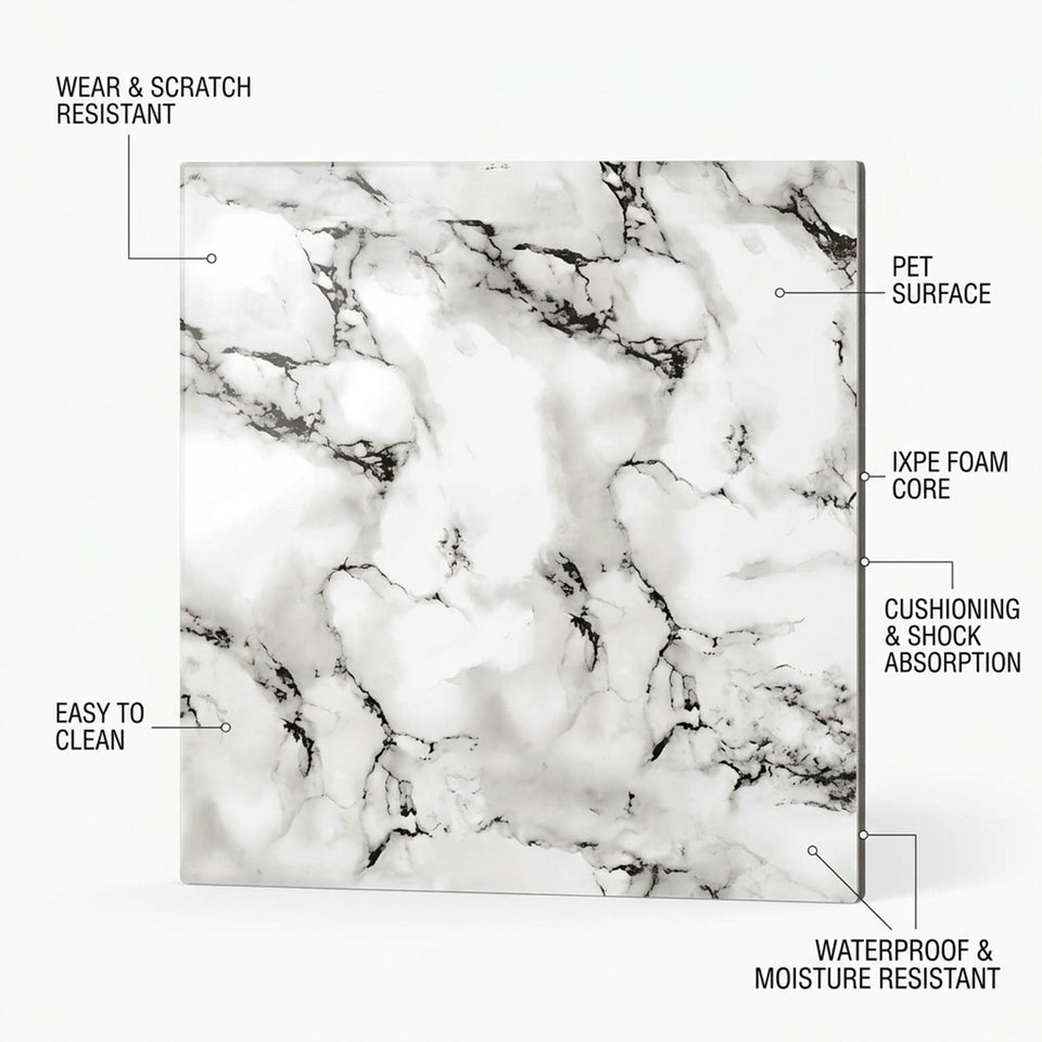 SOGA Peel & Stick Floor and Wall Tiles 60 x 60cm 10 Pack Black White Faux Marble