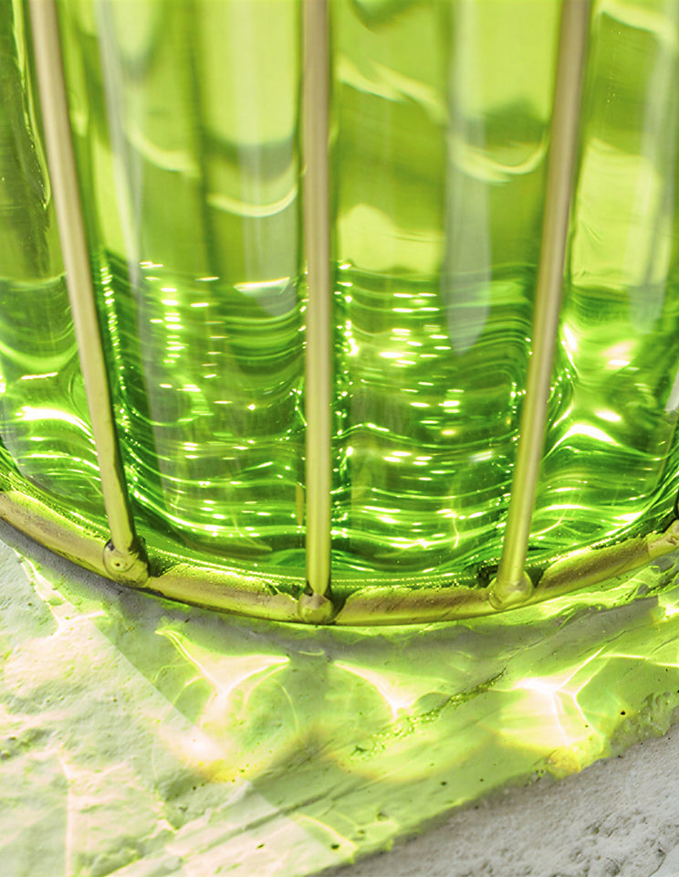 SOGA Green Glass Flower Vase with 8 Bunch 5 Heads Artificial Fake Silk Rose Home Decor Set
