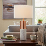 SOGA 2X 60cm White Marble Bedside Modern Desk Table Lamp Living Room Shade with Cylinder Base