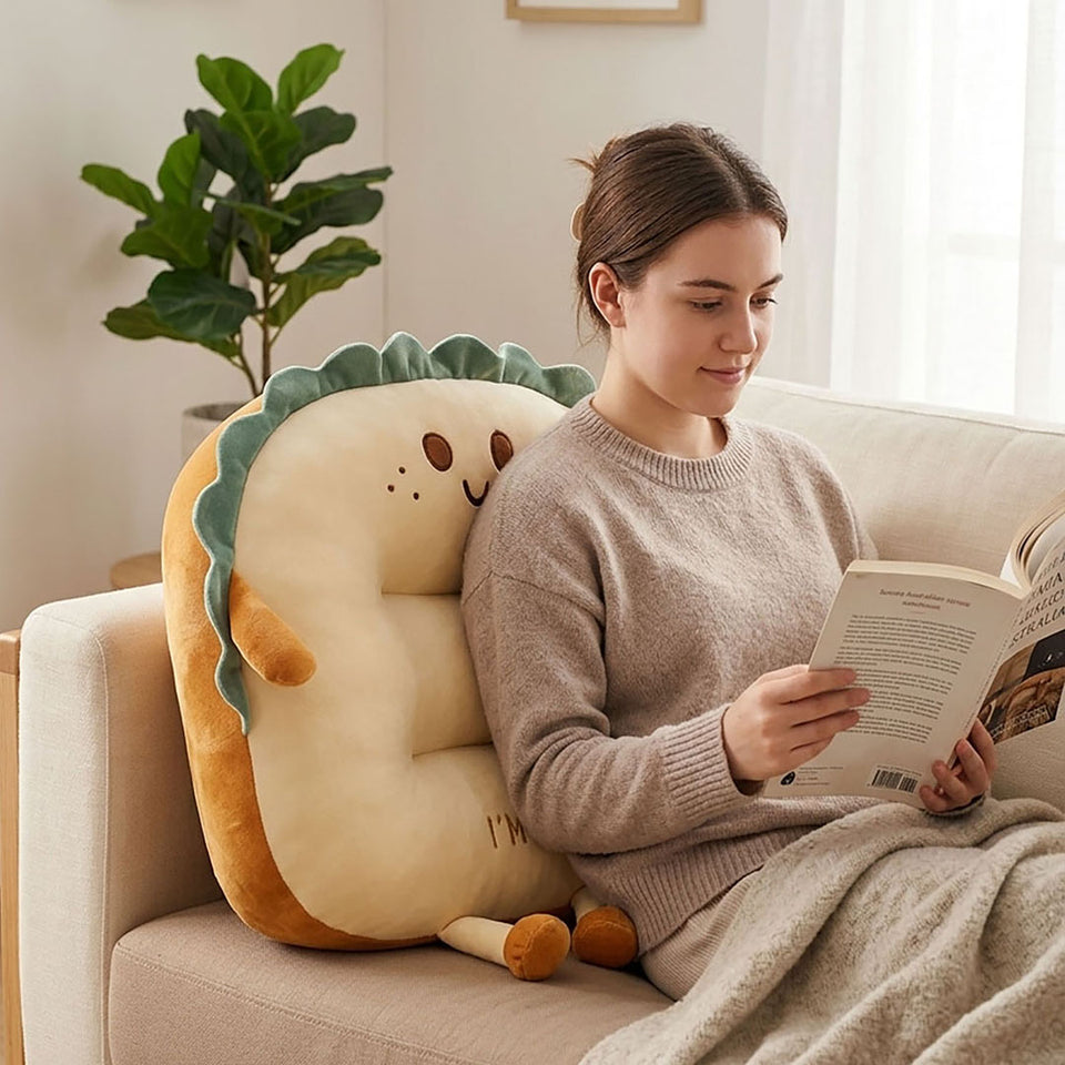 SOGA 2X Smiley Face Toast Bread Cushion Stuffed Car Seat Plush Cartoon Back Support Pillow Home Decor