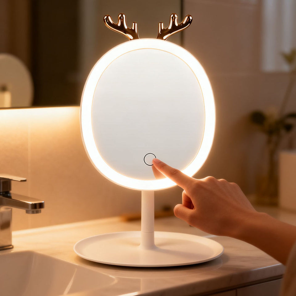SOGA White Antler LED Light Makeup Mirror Tabletop Vanity Home Decor