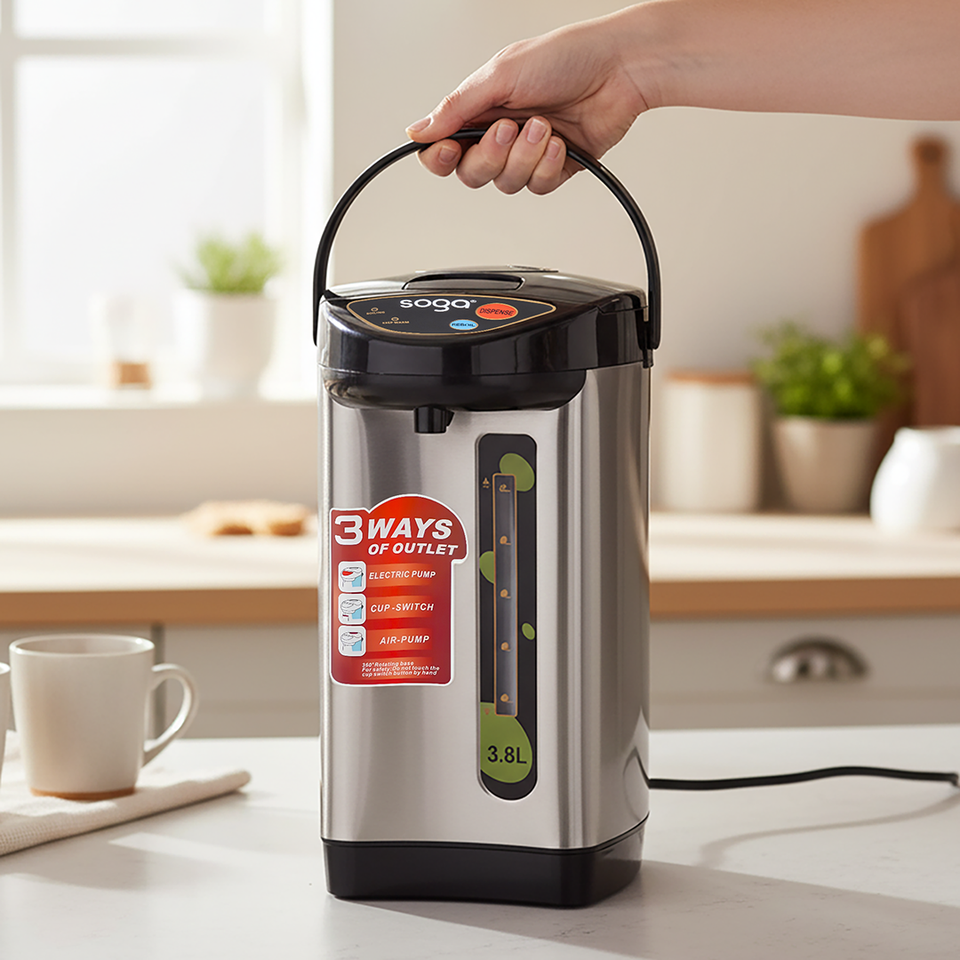 SOGA 3.8L Silver Electric Kettle Water Boiler Thermal Pot 3 Dispensing Modes Keep Warm