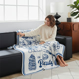 SOGA Off-White Cat Print Throw Blanket 130x160cm Polyester