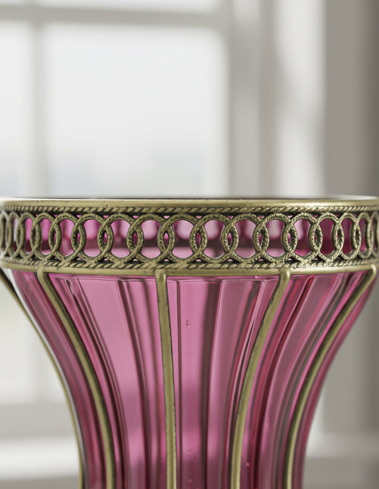 SOGA 67cm Purple Glass Tall Floor Vase with Metal Flower Stand