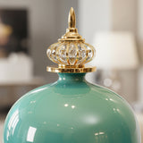 SOGA 42cm Ceramic Oval Flower Vase with Gold Metal Base Green