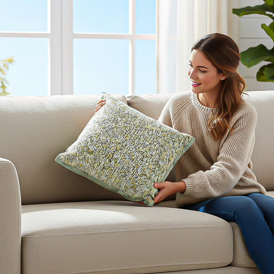 SOGA 2X Woven Cushion 45cm Green Yellow Multi-Color Textured Decorative Throw Pillow