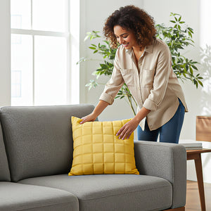 SOGA 2X 50cm Yellow Quilted Grid Pattern Decorative Throw Pillow