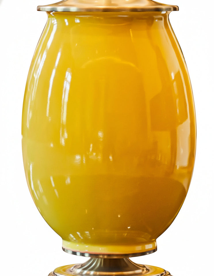 SOGA 2x 40cm Ceramic Oval Flower Vase with Gold Metal Base Yellow