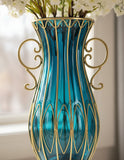 SOGA 51cm Blue Glass Tall Floor Vase and 10pcs White Artificial Fake Flower Set