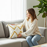 SOGA 2X Boho Tufted Cushion 45cm Tassel Beige Yellow Geometric Chevron Throw Pillow