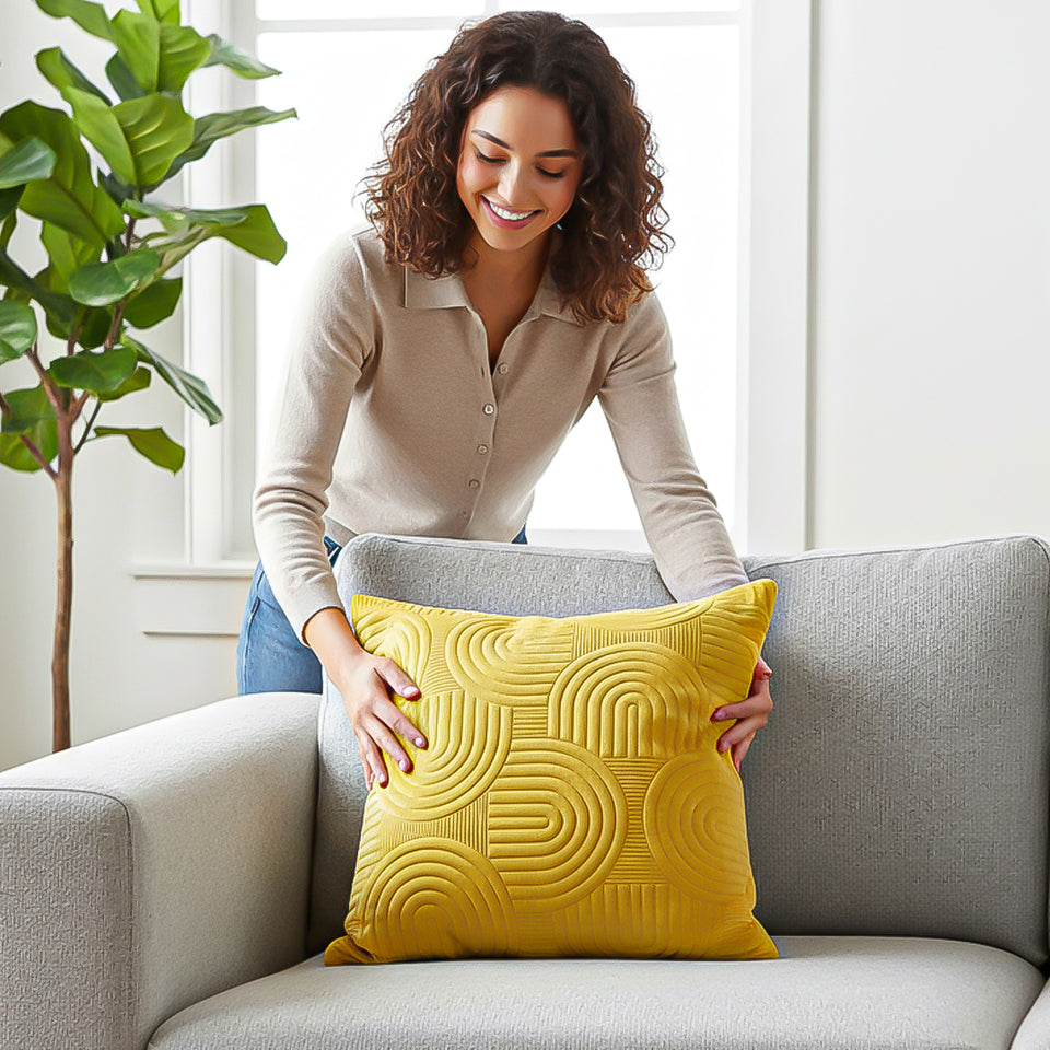 SOGA 2X 50cm Yellow Textured Geometric Pattern Decorative Throw Pillow