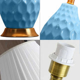 SOGA 2X Textured Ceramic Oval Table Lamp with Gold Metal Base Blue