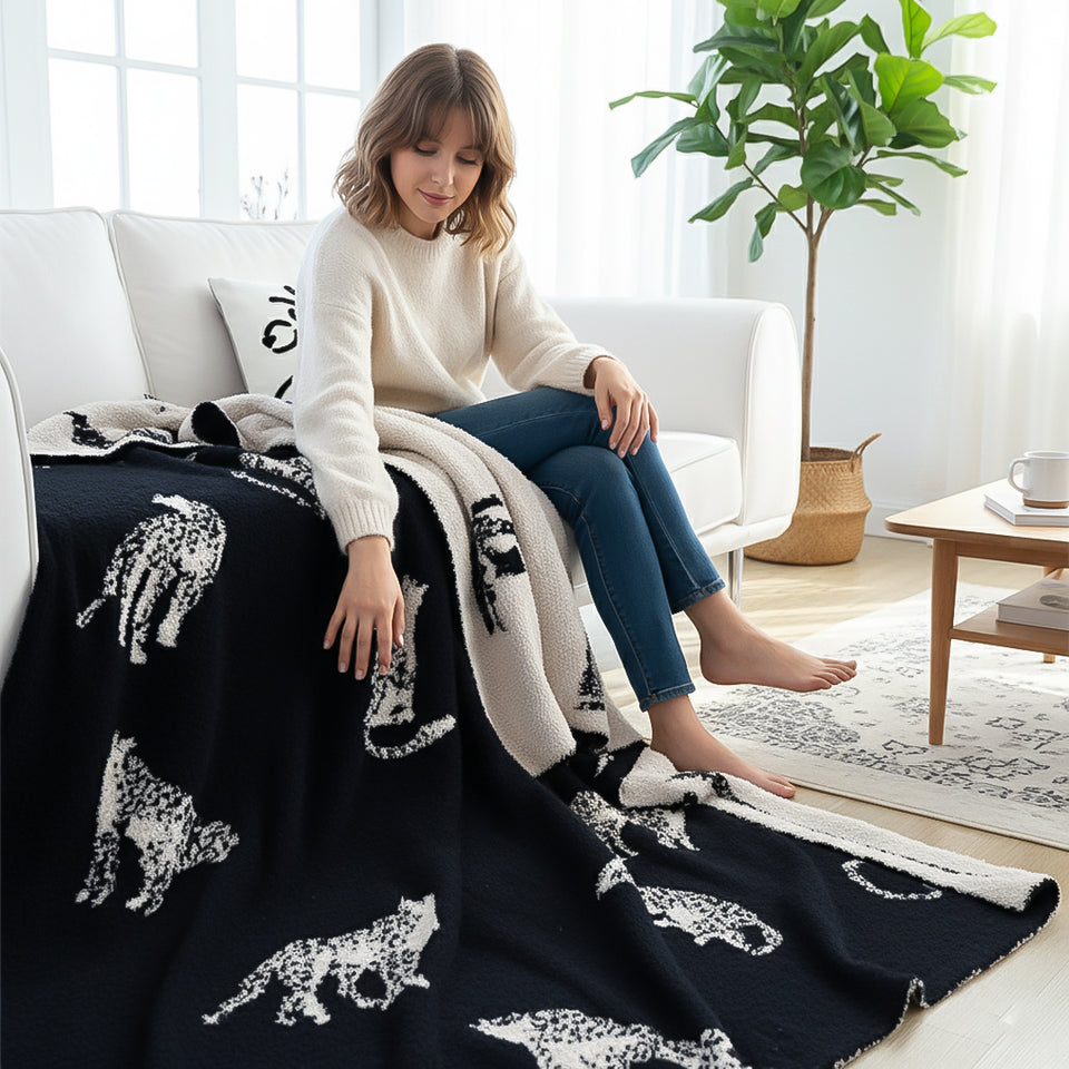 SOGA Black Cream Animal Print Throw Blanket 130x180cm Polyester