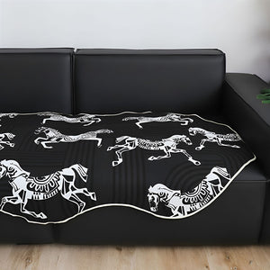 SOGA Two-Seater Black Horse Print 90x180cm Throw Blanket Sofa Cover
