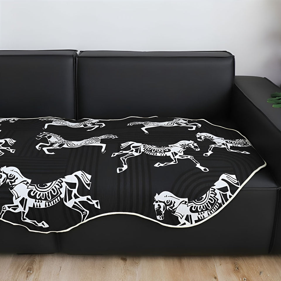 SOGA Two-Seater Black Horse Print 90x180cm Throw Blanket Sofa Cover