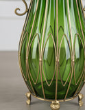 SOGA 51cm Green Glass Tall Floor Vase with 12pcs Pink Artificial Fake Flower Set