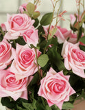 SOGA 85cm Blue Glass Tall Floor Vase and 12pcs Pink Artificial Fake Flower Set