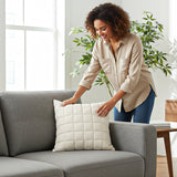 SOGA 2X 50cm Beige Quilted Grid Pattern Decorative Throw Pillow