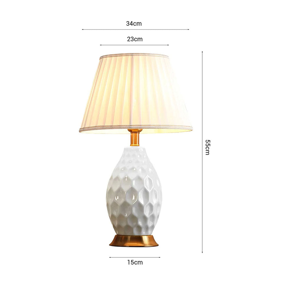 SOGA 2X Textured Ceramic Oval Table Lamp with Gold Metal Base White