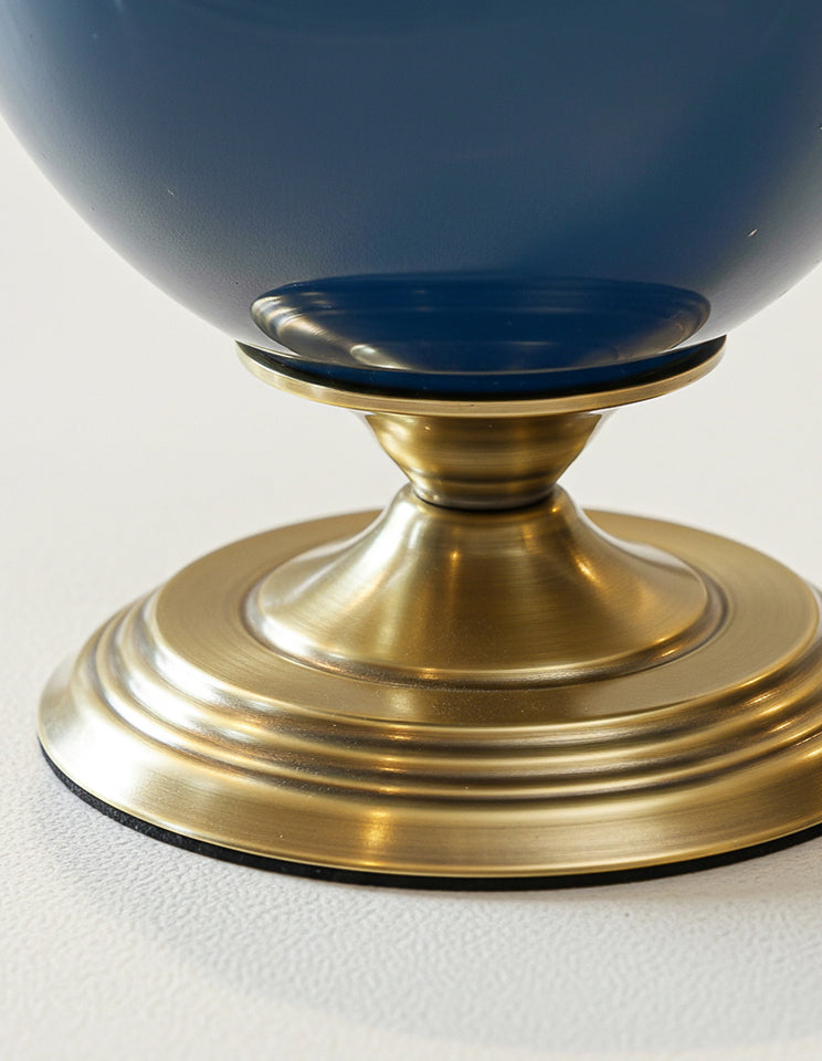 SOGA 42cm Ceramic Oval Flower Vase with Gold Metal Base Dark Blue