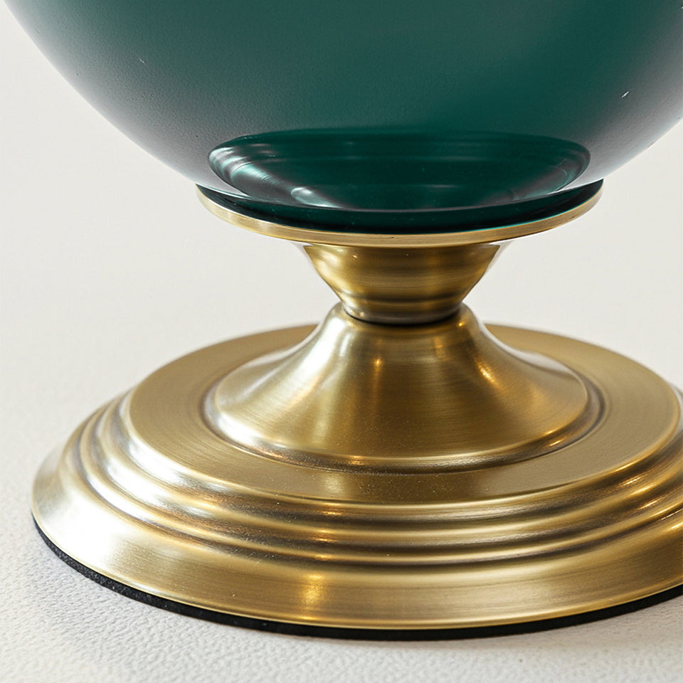SOGA 2x 40cm Ceramic Oval Flower Vase with Gold Metal Base Green