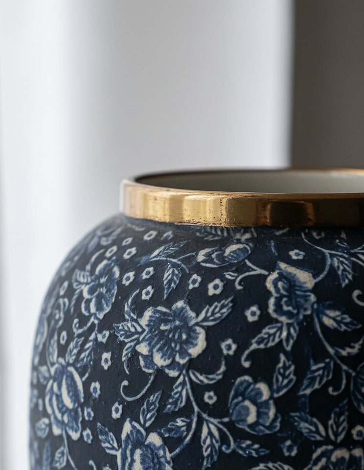 SOGA 30x19cm Blue with White Mini Floral Medium Ceramic Flower Vase Elegant Living Room Home Decor