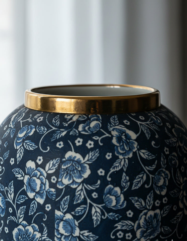 SOGA 35x17cm Blue with White Mini Floral Large Ceramic Flower Vase Elegant Living Room Home Decor