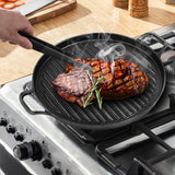 SOGA 2X 30cm Ribbed Cast Iron Frying Pan Skillet Coating Steak Sizzle Platter