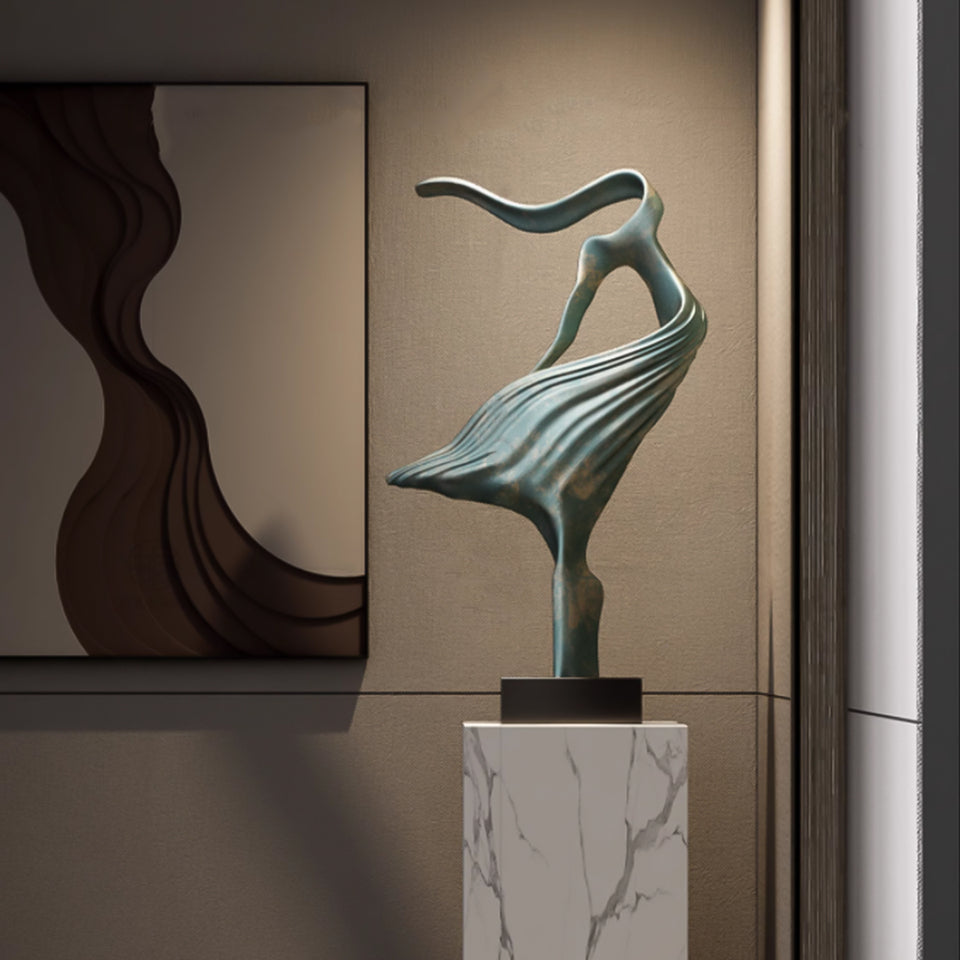 SOGA 65cm Gray Modern Abstract Dancer Sculpture with Black Base for Home Decor