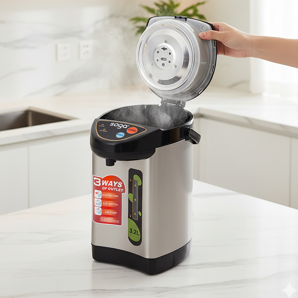 SOGA 2X 3.2L Silver Stainless Steel Electric Kettle Water Boiler Thermal Pot Dispenser 3 Modes