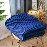 SOGA 2X Blue Throw Blanket Warm Cozy Striped Pattern Thin Flannel Coverlet Fleece Bed Sofa Comforter