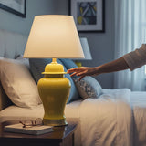 SOGA 4X Oval Ceramic Table Lamp with Gold Metal Base Desk Lamp Yellow