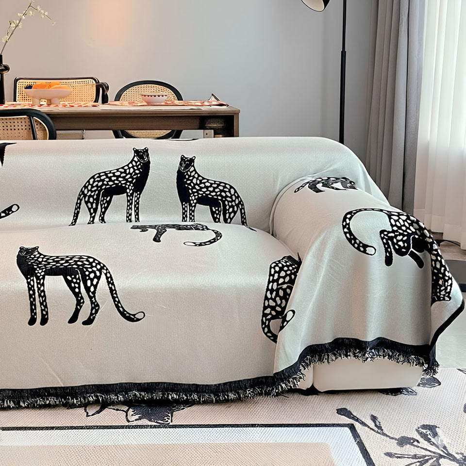 SOGA Four-seater White Sofa Cover Leopard Print 180x420cm Polyester