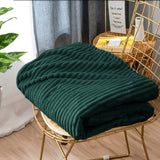 SOGA Dark Green Throw Blanket Warm Cozy Striped Pattern Thin Flannel Coverlet Fleece Bed Sofa Comforter