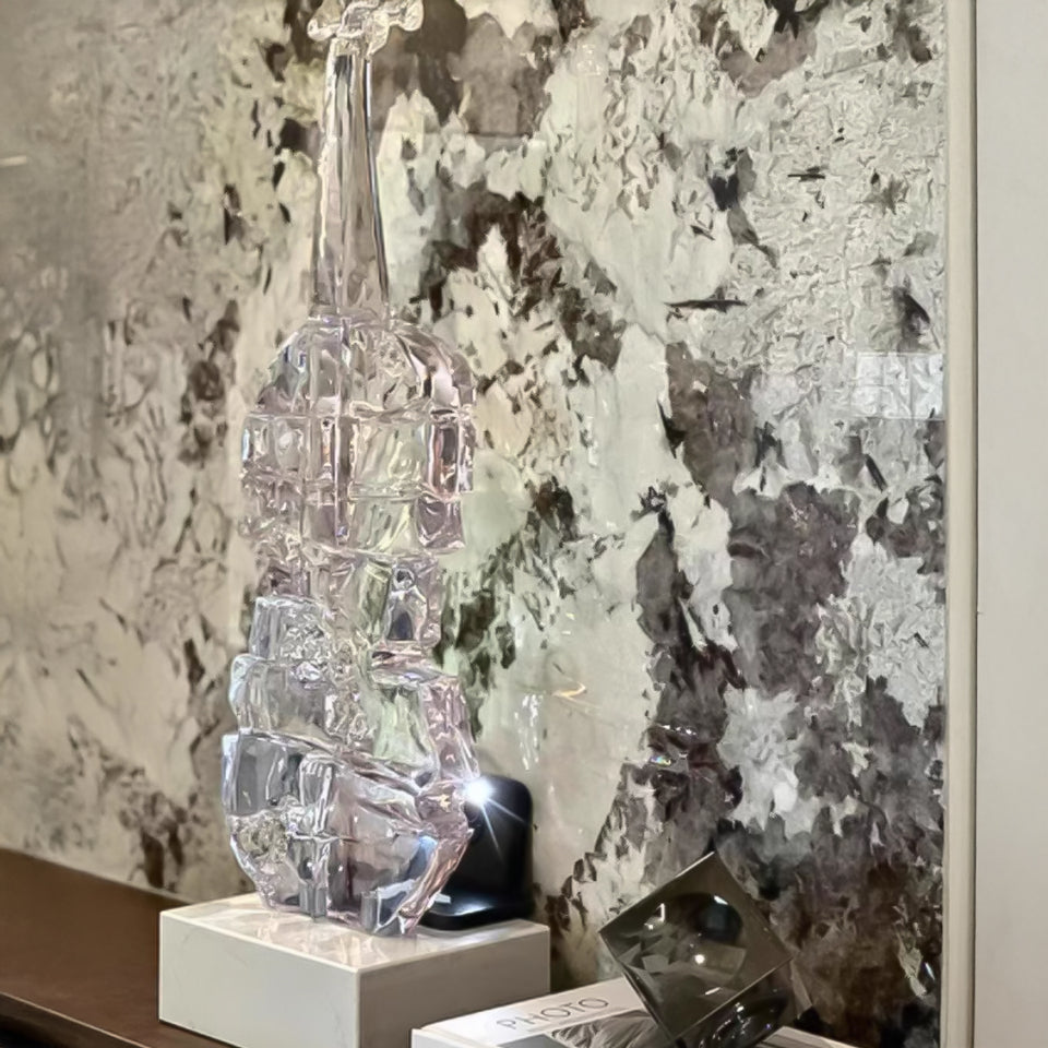 SOGA 58cm Transparent Crystal Violin Fiberglass Sculpture with Artificial Marble Base for Modern Home Decor