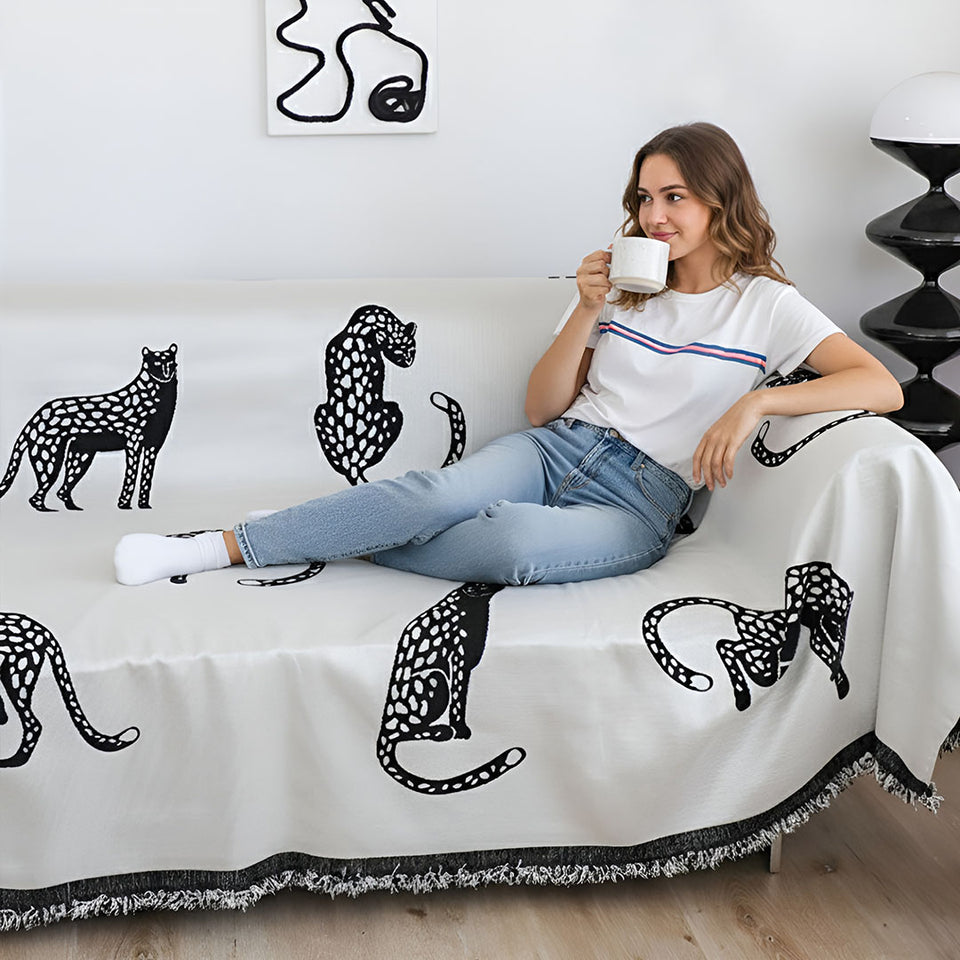 SOGA Two-seater White Sofa Cover Leopard Print 180x260cm Polyester