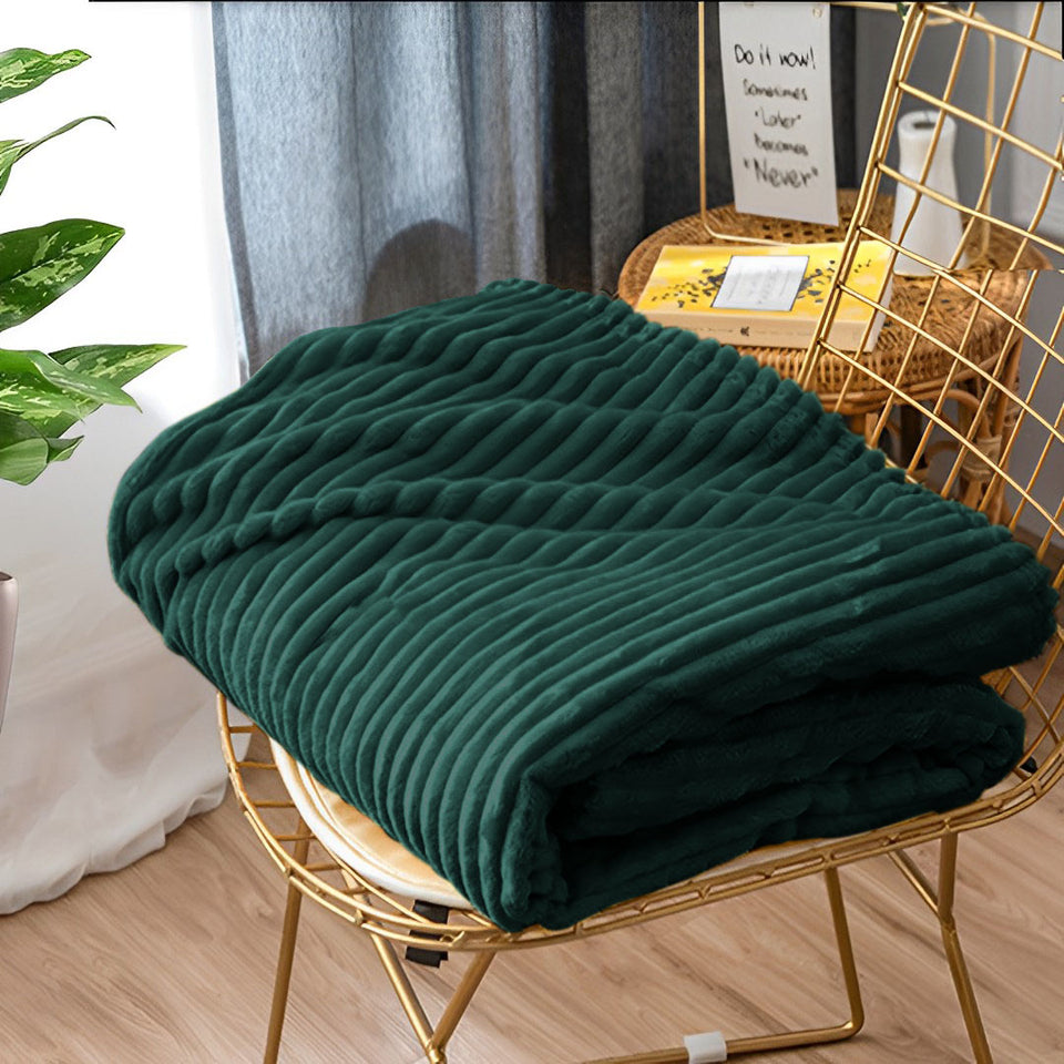 SOGA 2X Dark GreenThrow Blanket Warm Cozy Striped Pattern Thin Flannel Coverlet Fleece Bed Sofa Comforter