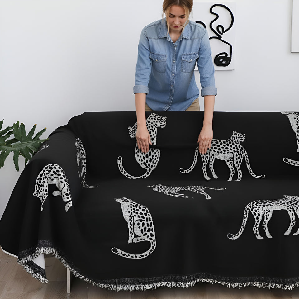 SOGA Two-seater Black Sofa Cover Leopard Print 180x260cm Polyester