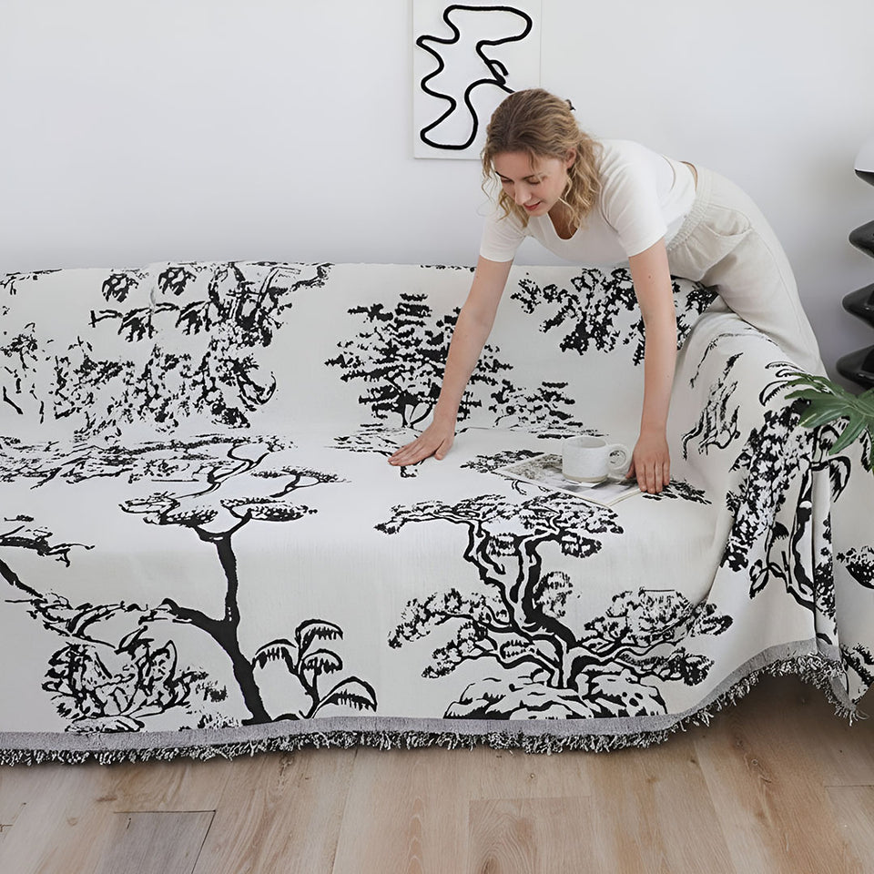 SOGA Two-seater White Sofa Cover Tree Print 180x260cm Polyester