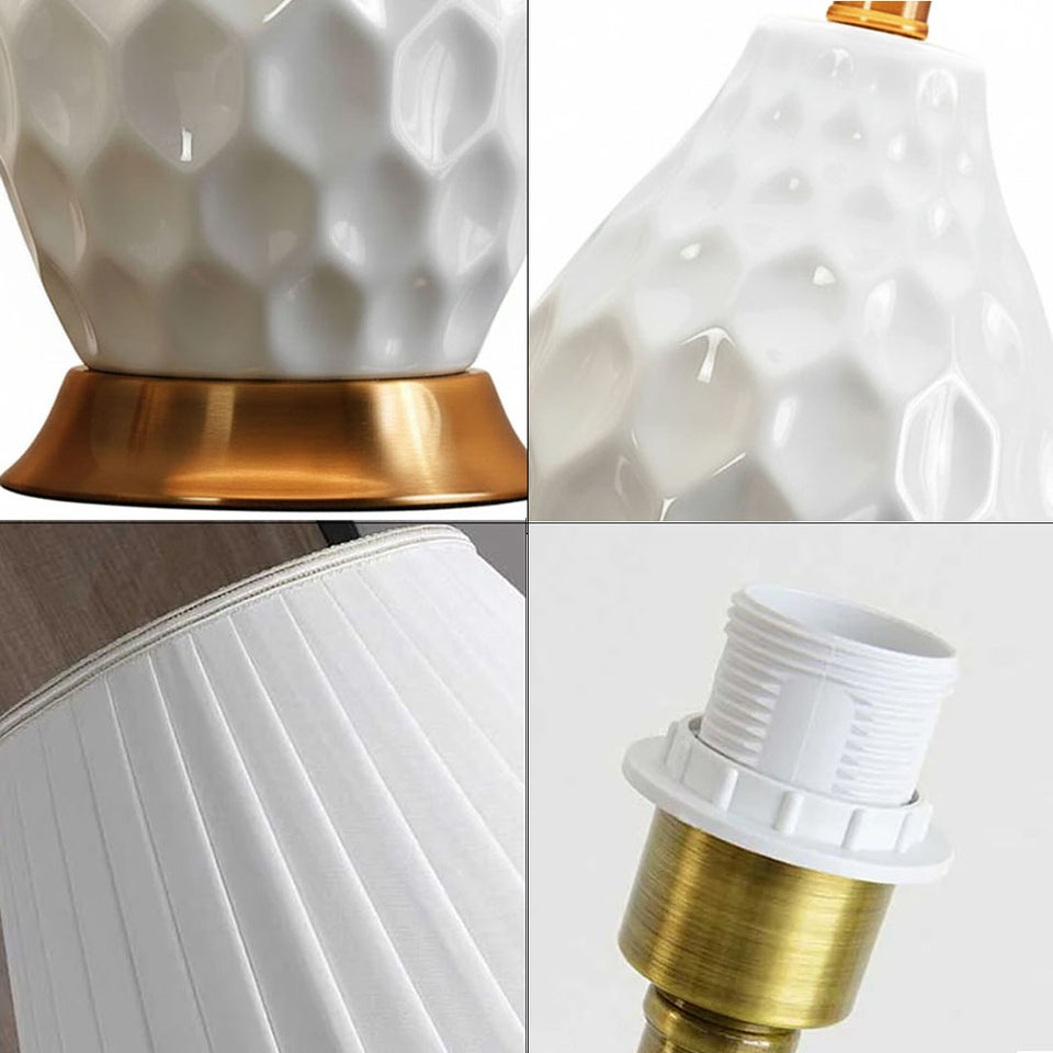 SOGA Textured Ceramic Oval Table Lamp with Gold Metal Base White